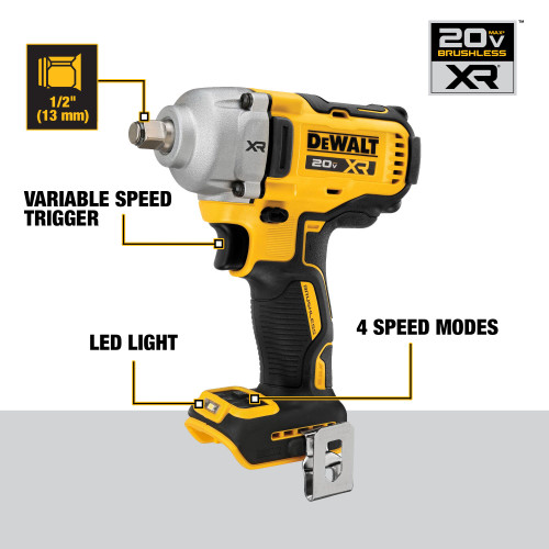 DEWALT DCF891B - 20V MAX XR 1/2" Mid Torque Impact Wrench (Hog Ring) - Tool Only