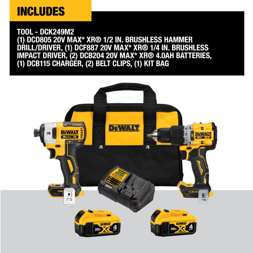 DEWALT DCK249M2 - 20V MAX Cordless Brushless Combo Kit (2-Tool) With Two 4.0Ah Batteries And Charger