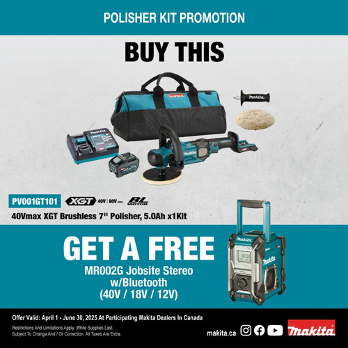 Makita PV001GT101 - 40V max XGT Brushless Cordless 7" Polisher w/ XPT (5.0 Ah Kit)