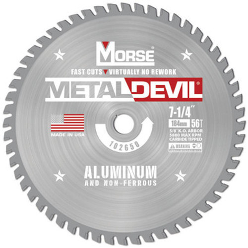 MK Morse CSM7255658FNFC - 7-1/4" x 56 Tooth Non-Ferrous Metal Cutting Blade - 5/8" Arbor