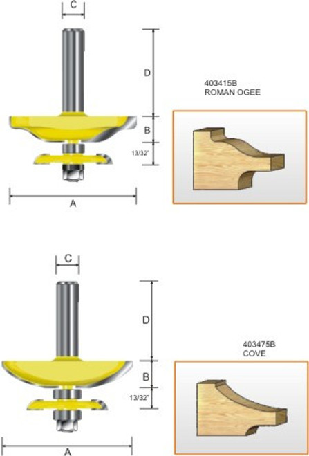 Kempston 403475B - Miniature Raised Panel Bit w/back cutter, Cove