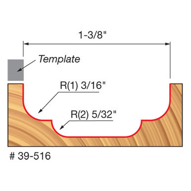 Freud 39-516 - 1-3/8" (Dia.) Top Bearing Double Cove Groove Bit with 3/8" Shank
