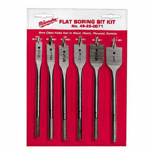 Milwaukee 49-22-0071 -  6PC 6" Universal Flat Boring Bit Set