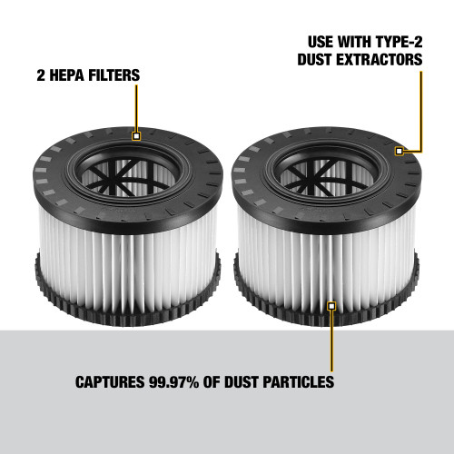 DEWALT DWV9330 - Hepa Filters For Dwv010 & Dwv012 (Type 2) - 2 Pack