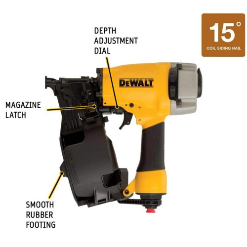 DEWALT DW66C-1 - 15° Coil Siding Nailer (1-1/4" To 2-1/2" X .080" To .092")