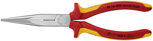 Knipex 2616200 - Long Nose Pliers With Cutter-1000V Insulated