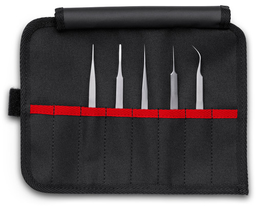 Knipex 920002 - 5 Pc Premium Stainless Steel Tweezer Set In A Tool Roll