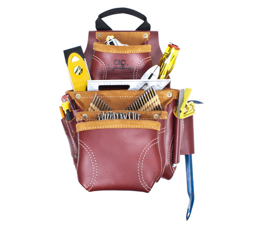 Kuny's Leather 21687 - Construction Worker'S Heavy-Duty Leather Nail & Tool Bag - 9 Pockets