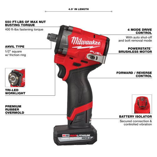 Milwaukee 2563-22 - M12 FUEL Stubby 1/2" Impact Wrench Kit