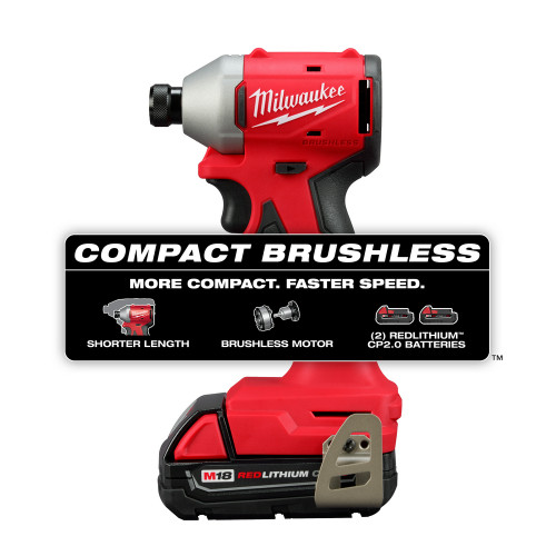 Milwaukee 3650-22CT - M18 Compact Brushless 1/4" Hex Impact Driver Kit