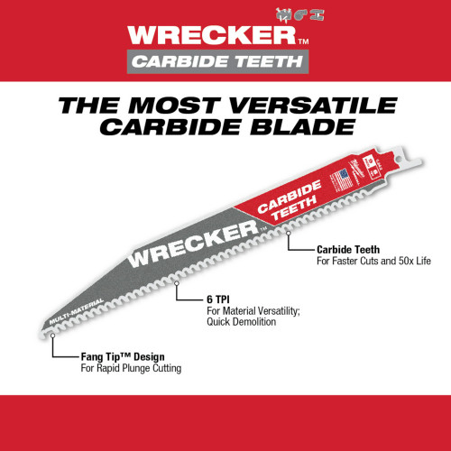 Milwaukee 48-00-5343 - SAWZALL Blade - 12" 6 TPI THE WRECKER with Carbide Teeth  3 PK