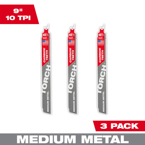 Milwaukee 48-00-5352 - SAWZALL Blade - 9" 10TPI The TORCH with Carbide Teeth for Medium Metal 3 PK