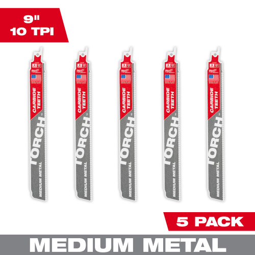 Milwaukee 48-00-5552 - SAWZALL Blade - 9" 10TPI The TORCH with Carbide Teeth for Medium Metal 5 PK
