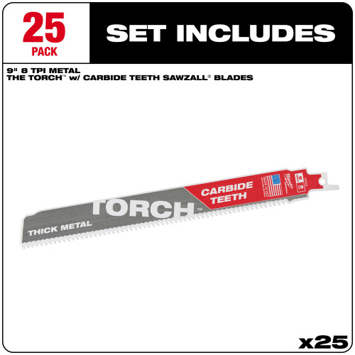 Milwaukee 48-00-8502 - SAWZALL Blade - 9" 7TPI The TORCH with Carbide Teeth 25 Pack
