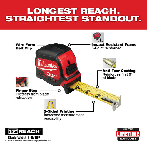 Milwaukee 48-22-0230 - 30Ft Wide Blade Tape Measure