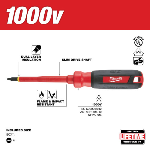 Milwaukee 48-22-2241 - #1 ECX 4 in. 1000V Insulated Screwdriver