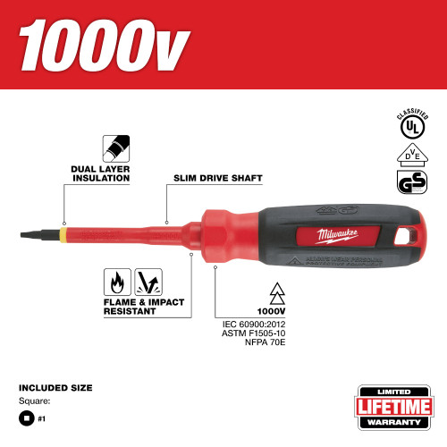 Milwaukee 48-22-2251 - #1 Square 3 in. 1000V Insulated Screwdriver