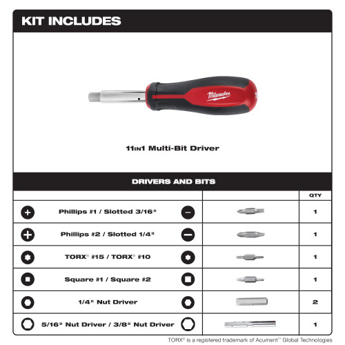 Milwaukee 48-22-2761 - 11-in-1 Screwdriver SQ