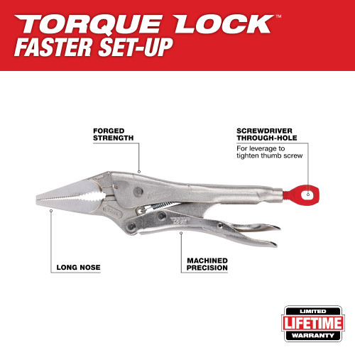 Milwaukee 48-22-3602 - 2Pc 10 in. Curved Jaw & 6 in. Long Nose TORQUE LOCK Locking Pliers Set