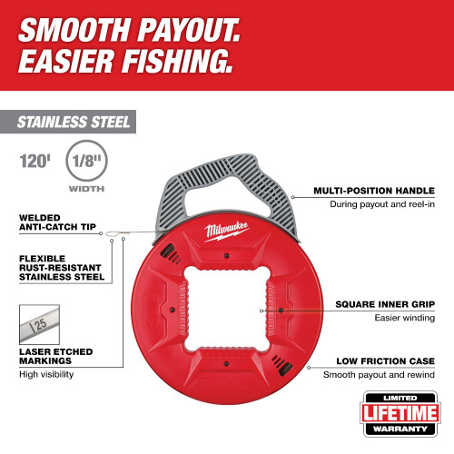 Milwaukee 48-22-4186 - 120' 1/8" Stainless Steel Fish Tape