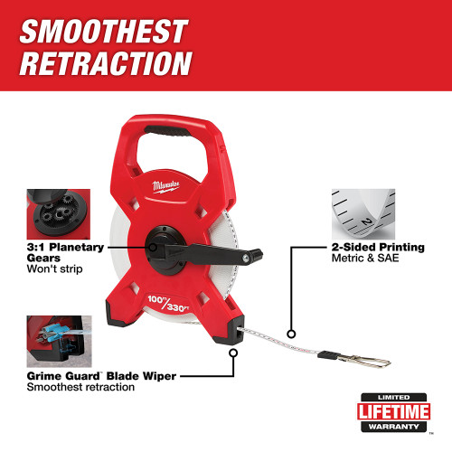 Milwaukee 48-22-5310 - 100m/330' Fiberglass Open Reel Long Tape