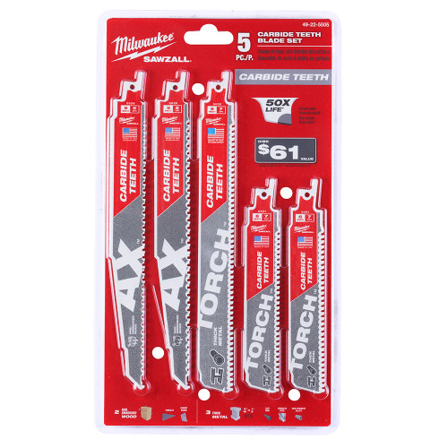 Milwaukee 49-22-5505 - 5pc Carbide Teeth SAWZALL Blade Set