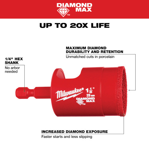 Milwaukee 49-56-0518 - 1-1/8" Diamond Max Hole Saw Bit