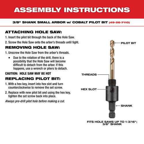 Milwaukee 49-56-7110 - HOLE DOZER with Carbide Teeth Small Arbor W/ Cobalt Pilot Bit