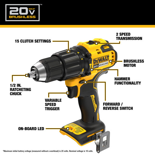 DEWALT DCD798B - 20V Max Brushless Cordless 1/2 In. Hammer Drill (Tool Only)