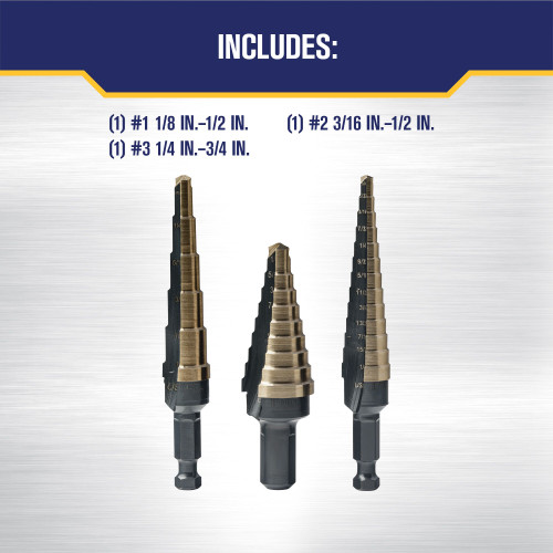Irwin 10502CB - Unibit Step Drill Bit Set, 3-Piece