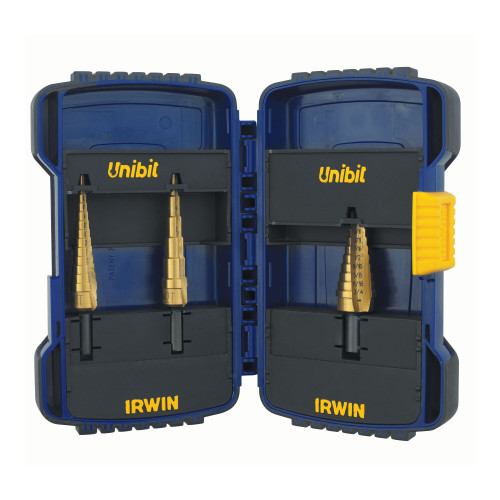 Irwin 15502 - Unibit 502T Step Drill Bit Set With Nylon Pouch, Titanium Nitride Coated, 3Pc