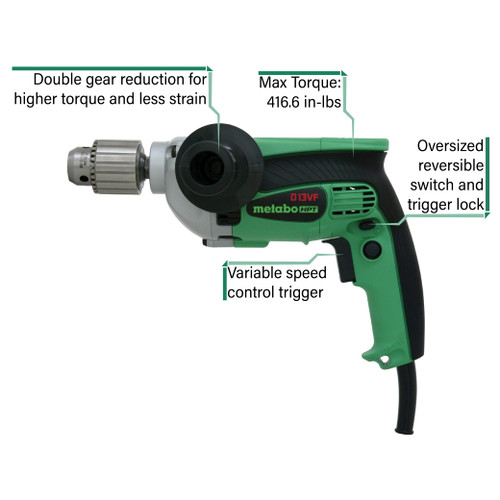 Metabo HPT D13VFM - 1/2 In. Drill, 9.0 Amp, EVS Reversible