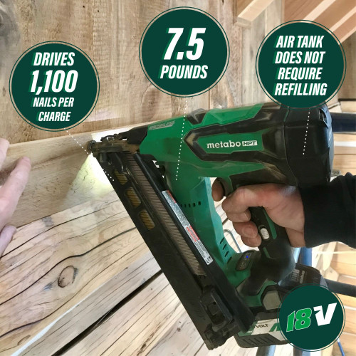 Metabo HPT NT1865DMASM - 2-1/2 In. 18V Brushless Lithium Ion 15 Gauge Angled Finish Nailer