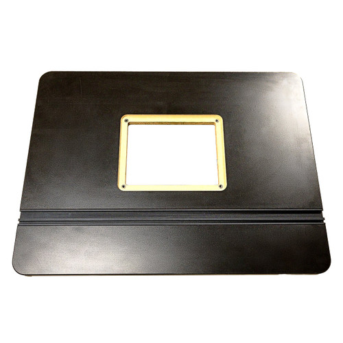 Router table top with insert opening and front T-slot