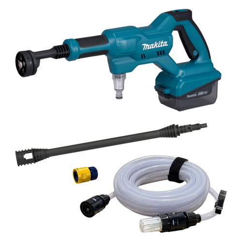 Makita DHW180Z pressure washer with included accessories and hose