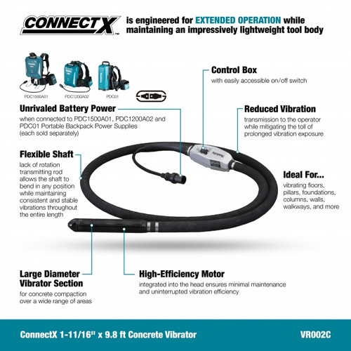 Makita VR002CZ - Connectx 1-11/16" X 9.8 Ft Concrete Vibrator, Tool Only