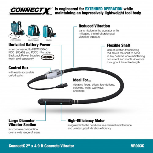 Makita VR003CZ - Connectx 2" X 4.9 Ft Concrete Vibrator, Tool Only