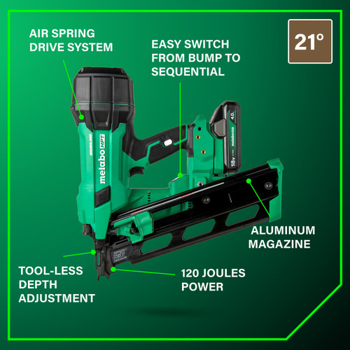 Metabo HPT NR1890DRAM - 18V MultiVolt Cordless 21° 3-1/2" Plastic Strip Framing Nailer (1x4.0Ah)