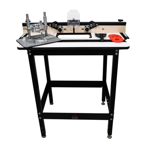Complete Rout-R-Lift II router table package assembled on stand