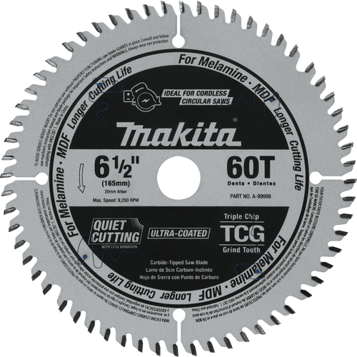 Makita A-99998 6-1/2 inch 60-tooth TCG carbide-tipped plunge saw blade for MDF and laminate