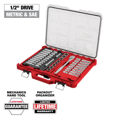 Milwaukee 48-22-9487 - 47pc 1/2" Drive Ratchet & Socket Set with PACKOUT Low-Profile Organizer