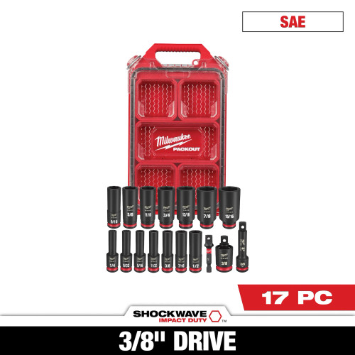 Milwaukee 49-66-6800 - 17PC SHOCKWAVE Impact Duty Socket 3/8” Drive SAE Set with PACKOUT