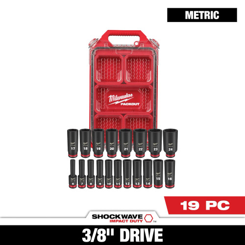 Milwaukee 49-66-6801 - 19PC SHOCKWAVE Impact Duty Socket 3/8” Drive MM Set with PACKOUT