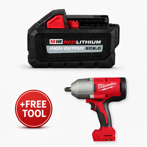 Milwaukee 48-11-1865 XC6.0 High Output Battery & FREE 2666-20 - M18 Brushless 1/2" High Torque Impact Wrench w/ Friction Ring (Tool Only)