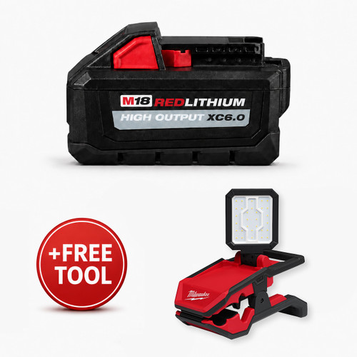 Milwaukee 48-11-1865 XC6.0 High Output Battery & FREE 2358-20 M18 ROVER Clamping Flood Light (Tool Only)