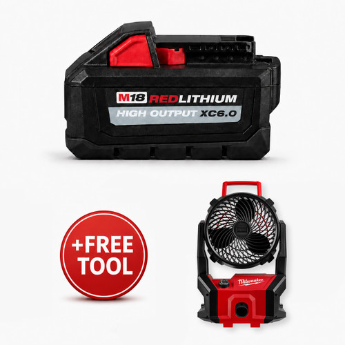 Milwaukee 48-11-1865 XC6.0 High Output Battery & FREE 0818-20 - M18 Brushless PACKOUT Fan (Tool Only)