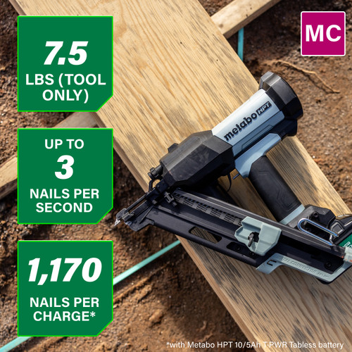 Metabo HPT NR1865DKAQRY - 18V Cordless Pneumatic 2-1/2" Metal Connector Nailer Kit