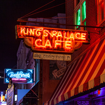 King's Palace Cafe at night in Memphis, TN