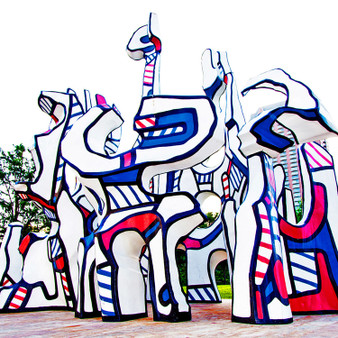 Known as one of Houstons greatest treasures, this red-white-blue sculpture can be found on Avenida de las Americas. Created by French sculptor Jean Dubuffet, its name  Monument Au Fantome  translates to Monument to the Phantom or imaginary city in French.