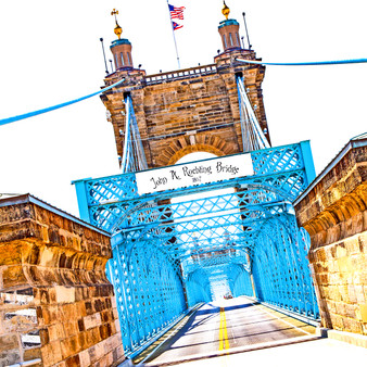 John A Roebling Bridge in Cincinnati, Ohio.
